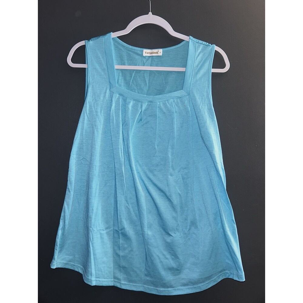 Fantaslook Women Sleeveless Large Shirt Casual Solid Square Neck NWT